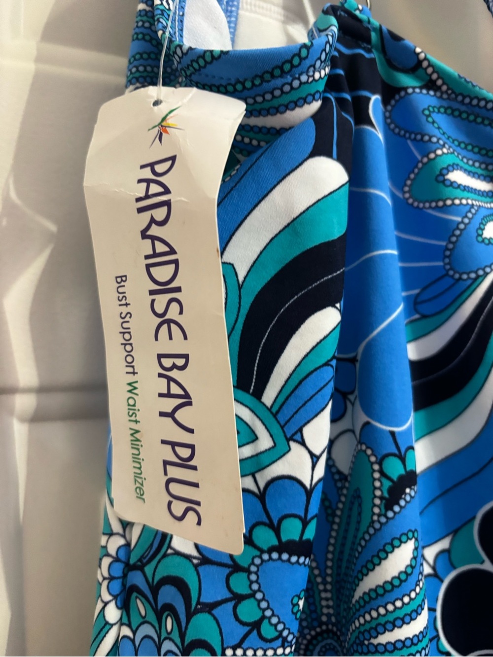 Tropical Blue/Turquoise Floral One-Piece Swimsuit with ruching—18W - Picture 5 of 10